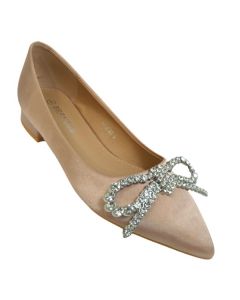18023 WOMEN'S LOW HEEL DRESS FLAT WITH RHINESTONE DETAIL
