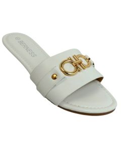 18030 WOMEN'S FLAT SLIDE WITH GOLD METAL BUCKLE DETAIL