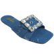 17994 WOMEN'S DENIM FLAT SLIDE SANDAL WITH RHINESTONE BUCKLE DETAIL